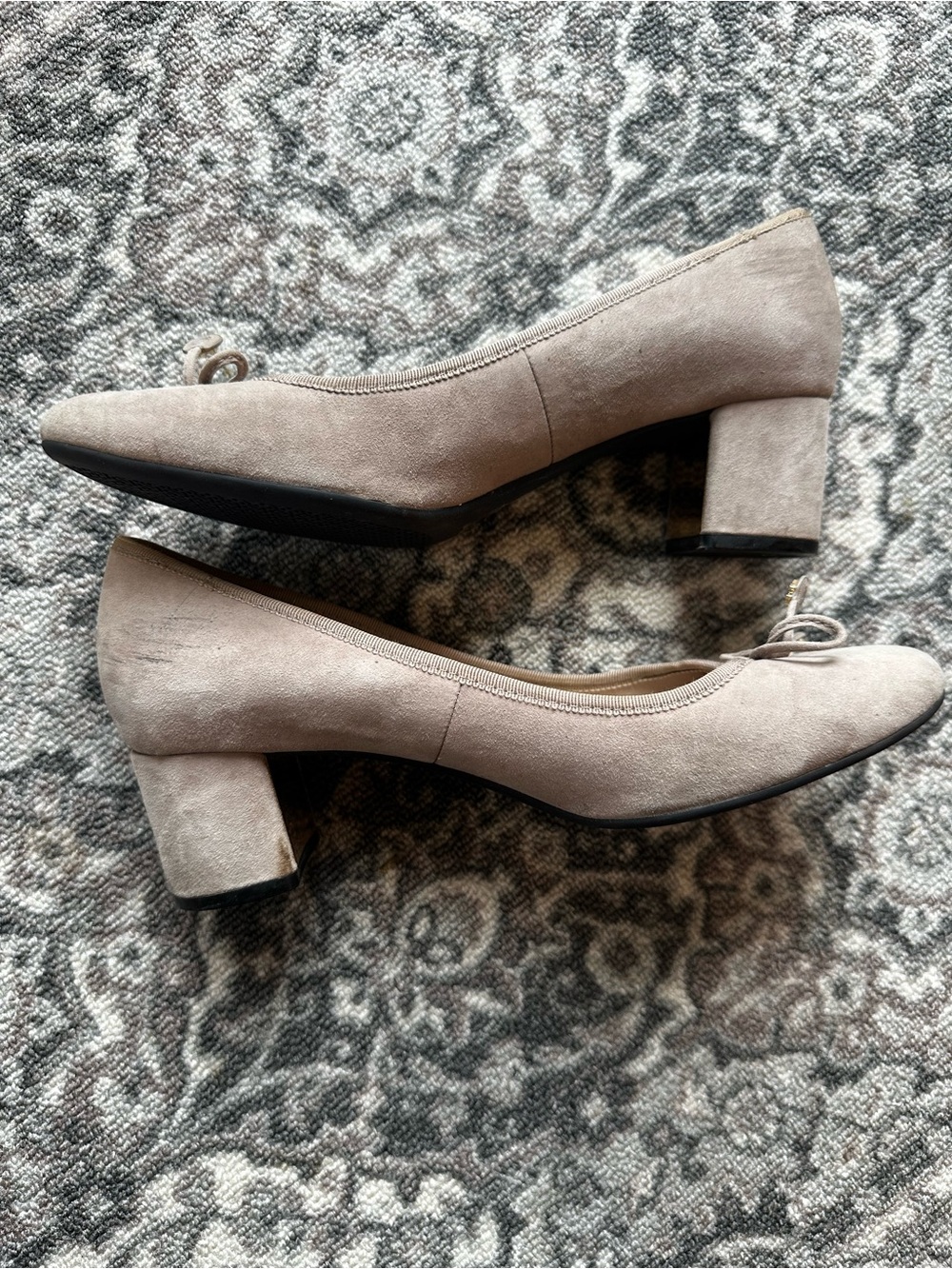 Tory Burch Classic Taupe Suede Block Heel Pumps - Women's